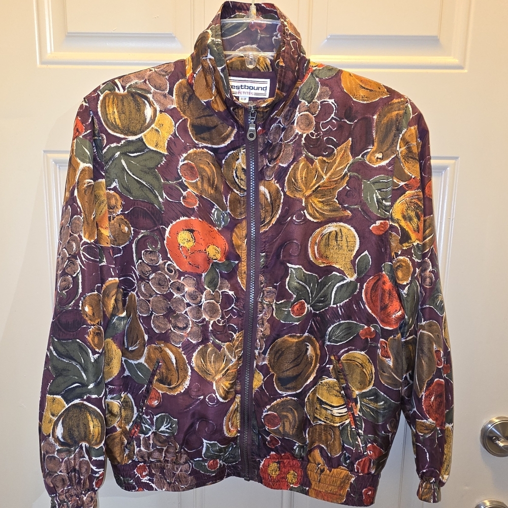 Vintage Westbound Fall Fruity Silk Petite Bomber Jacket